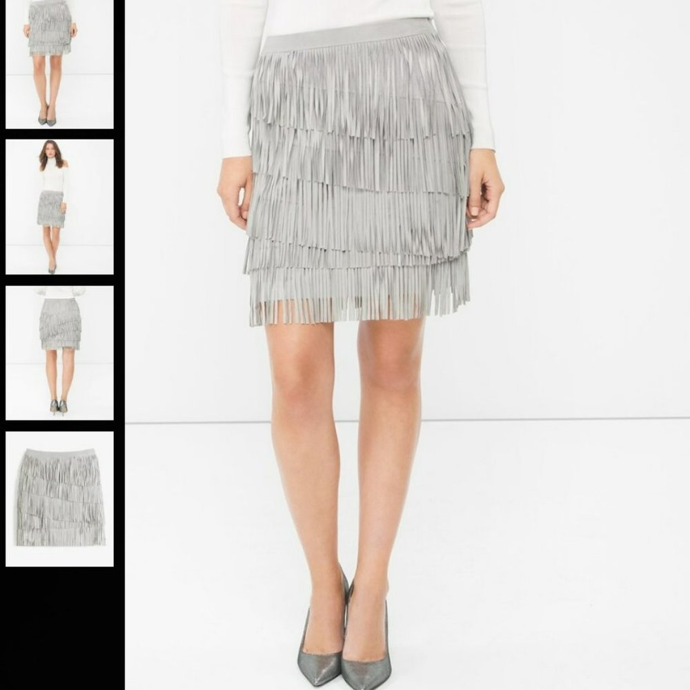 WHBM Silver Fringe Suede Skirt Sz 12 NWT